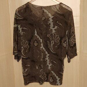 Olivia Page Black Brown Paisley Semi Sheer Stretchy Batwing Top 1X